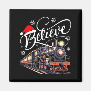 Believe Christmas Trains Xmas Santa Family Pajamas Magnet