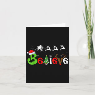 Believe Christmas Tree Reindeer Santa Family Xmas Card