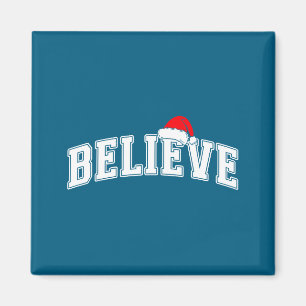 Believe Christmas Varsity Text With Santa Hat Fami Magnet
