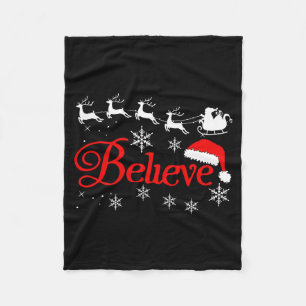 Believe Christmas Xmas Santa Family Pajamas Holida Fleece Blanket