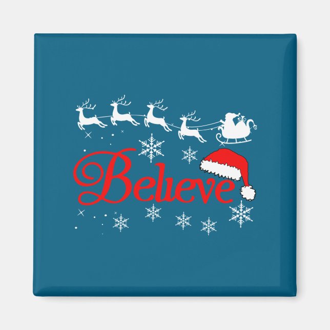 Believe Christmas Xmas Santa Family Pajamas Holida Magnet (Front)