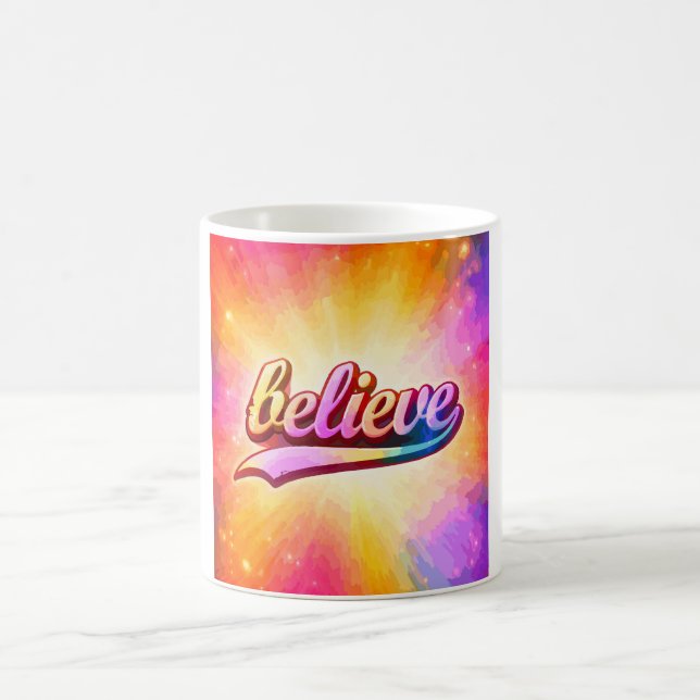 Believe Colourful Typography Inspirational Coffee Mug (Center)