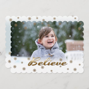 Believe. Custom Photo Christmas Flat Holiday Card