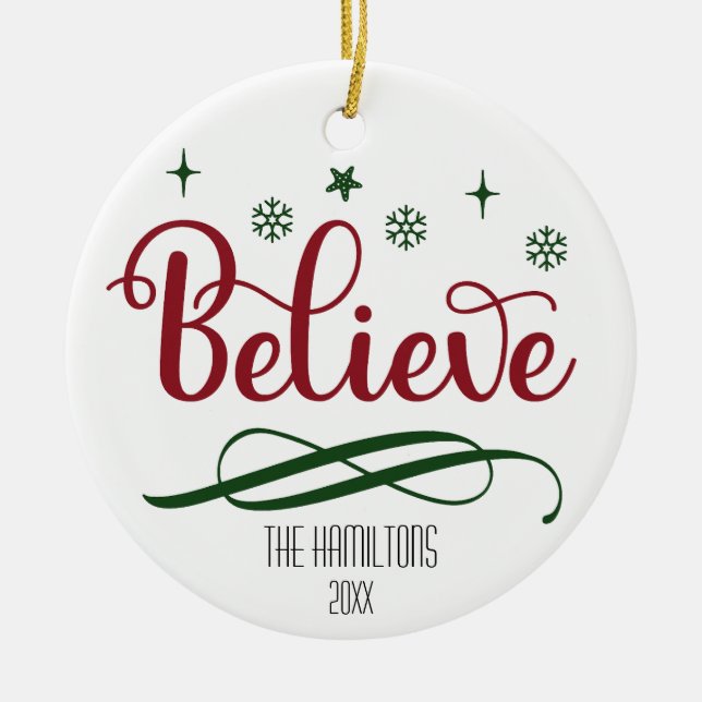 Believe Customisable Christmas Ornament (Front)