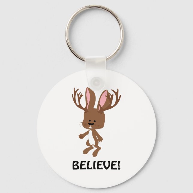 Believe! Cute Jackalope Key Ring (Front)