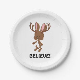 Believe! Cute Jackalope Paper Plate