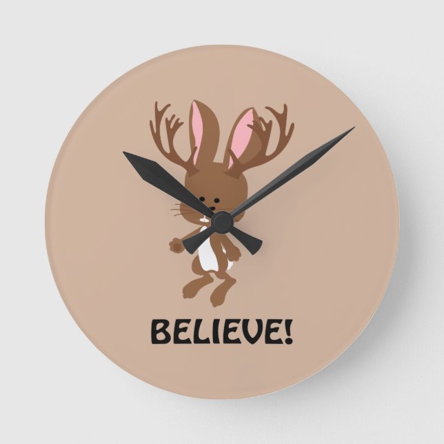 Believe! Cute Jackalope Round Clock (Front)