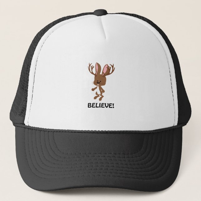 Believe! Cute Jackalope Trucker Hat (Front)