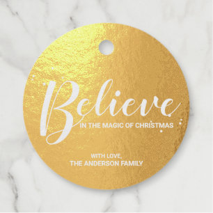 'Believe' Elegant Gold Foil Christmas Favour Tags