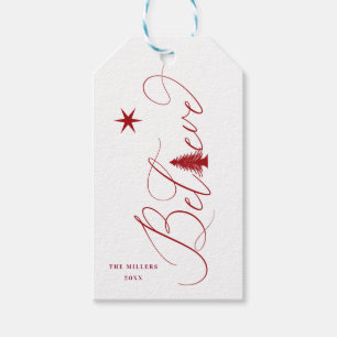 believe elegant script happy holidays Gift Tag
