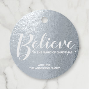 'Believe' Elegant Silver Foil Christmas Favour Tags
