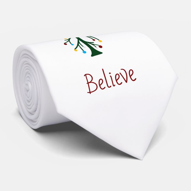 Believe Evergreen Tree Festive Christmas Tie (Rolled)