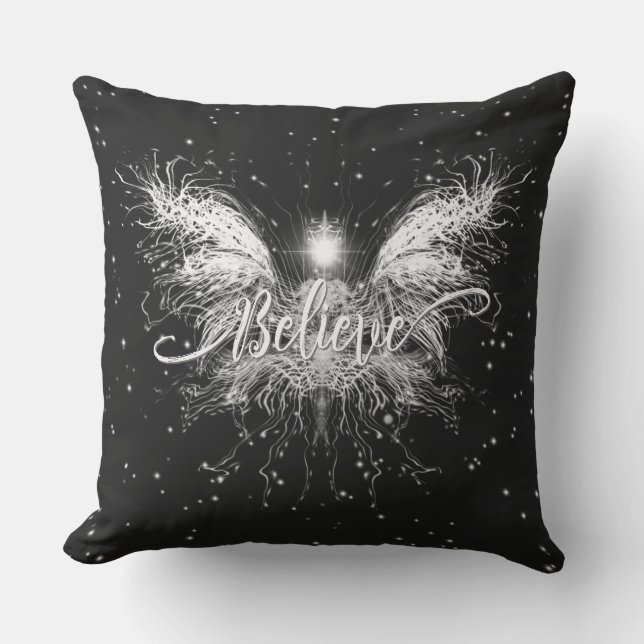Believe Fairy Starlight Fantasy Black Cushion (Front)