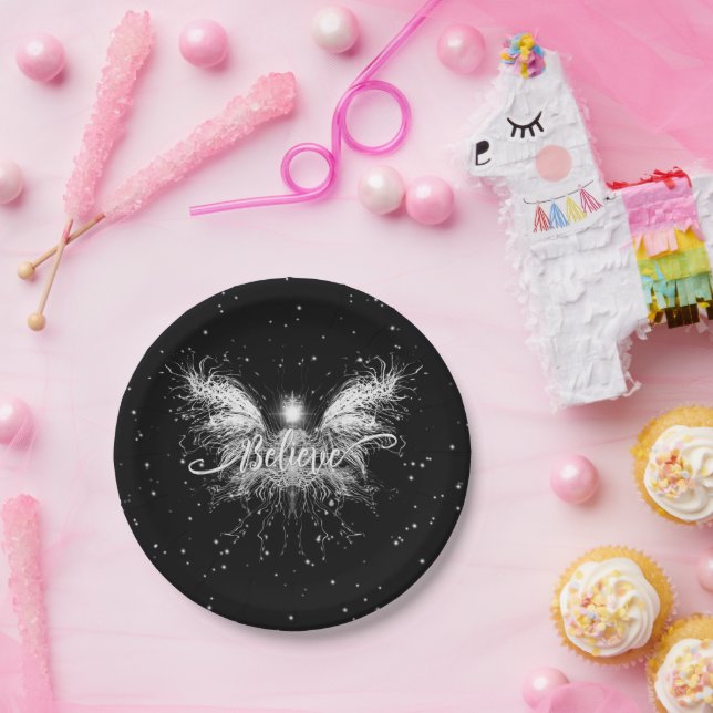 Believe Fairy Starlight Fantasy Black Paper Plate (Party)