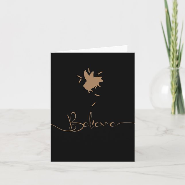 Believe-Falling Pig Feathers Card (Front)