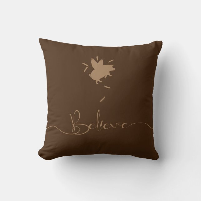 Believe-Falling Pig Feathers Cushion (Front)