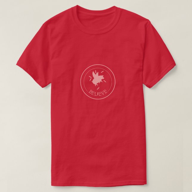 Believe-Falling Pig Feathers T-Shirt (Design Front)