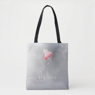 Believe-Falling Pig Feathers Tote Bag