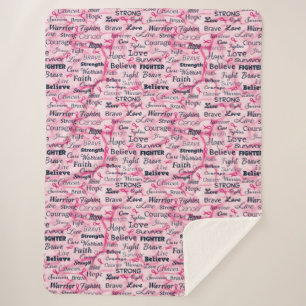 Believe Fighter Live Strong Pink Typography Sherpa Blanket