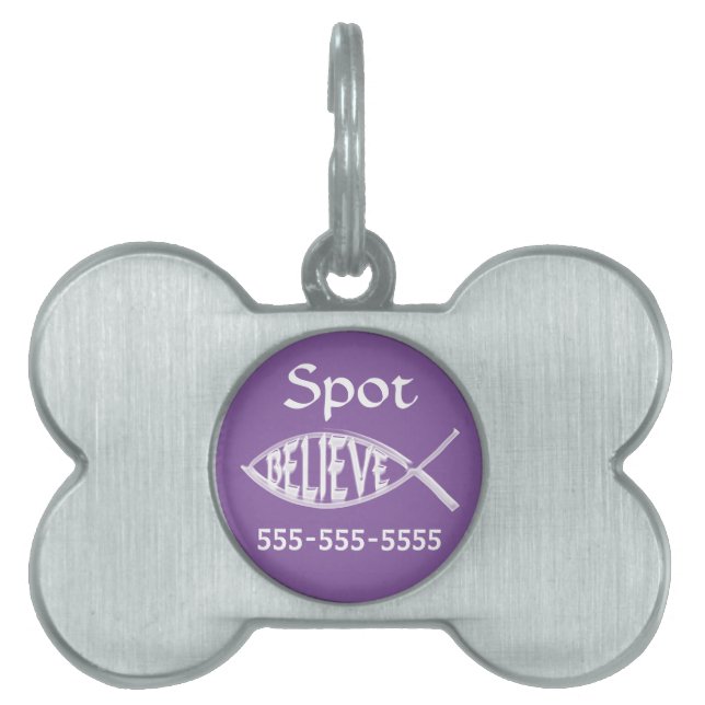 Believe Fish Lavender Pet ID Tag (Front)