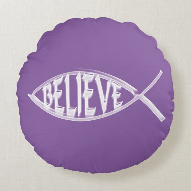 Believe Fish Lavender Round Cushion (Front)