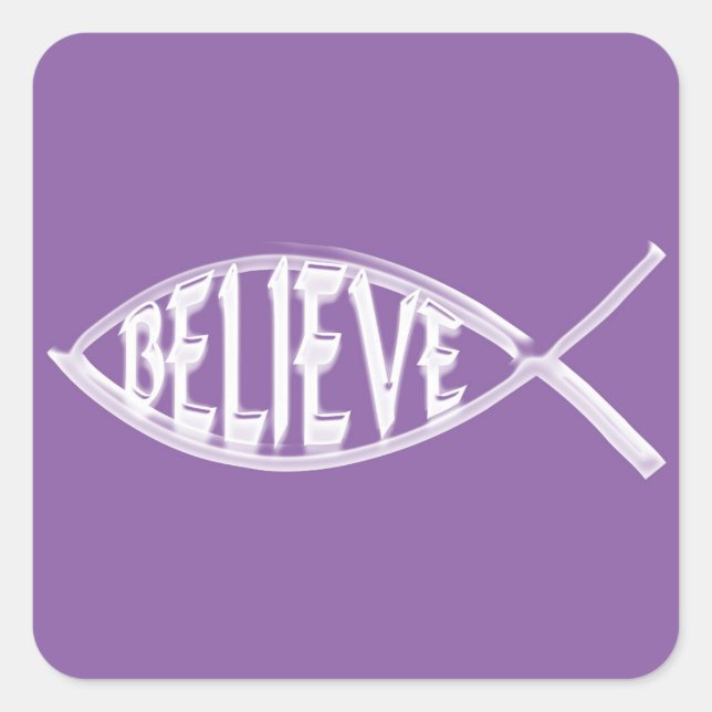 Believe Fish Lavender Square Sticker (Front)