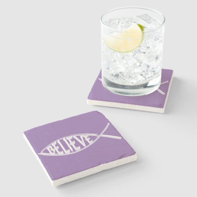 Believe Fish Lavender Stone Coaster (Side)