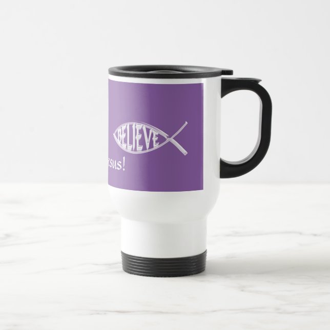 Believe Fish Lavender Travel Mug (Right)