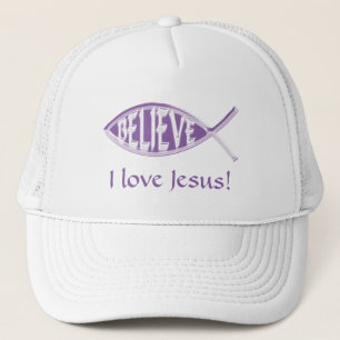 Believe Fish Lavender Trucker Hat