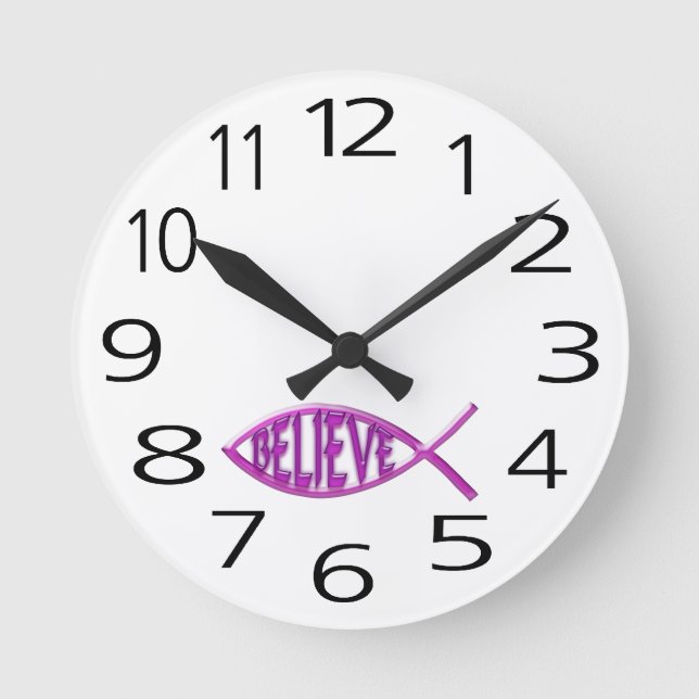 Believe Fish- Pink Round Clock (Front)
