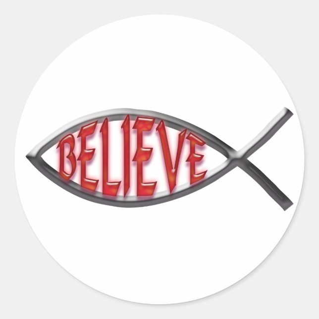 Believe Fish- Red Classic Round Sticker (Front)