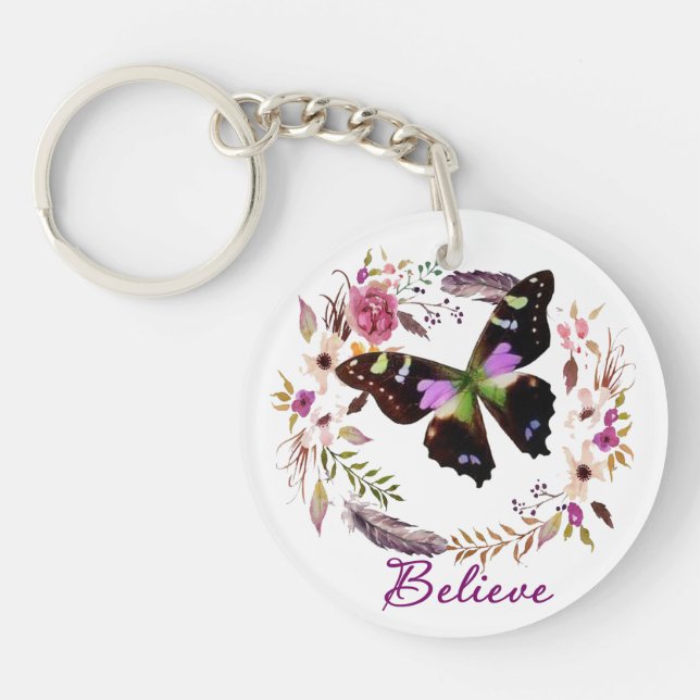 Believe floral wreath key ring (Front)