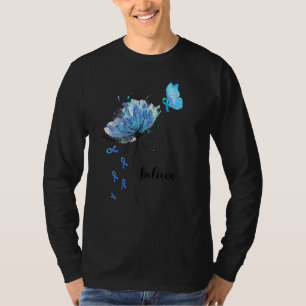 Believe Flower Butterfly Blue Ribbon Diabetes Awar T-Shirt