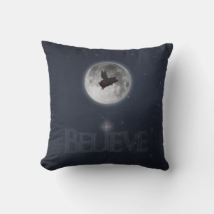 Believe-Flying Pig across full moon Cushion