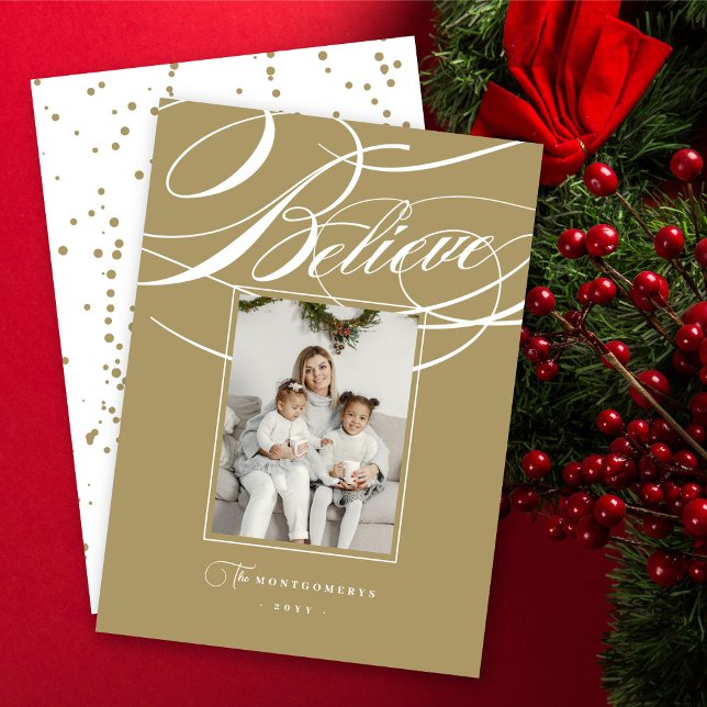 Believe Frame Elegant Religious Christmas Photo Holiday Card (Creator Uploaded)