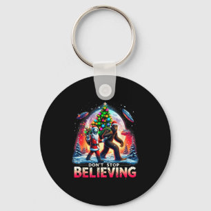 Believe Funny Alien And Santa Christmas Design Key Ring