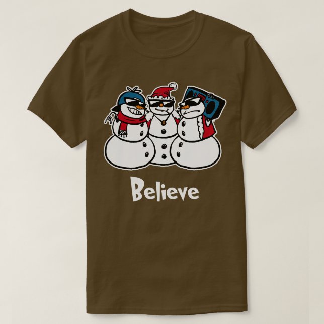 Believe Funny Christmas Snowmies Tshirt Boy Girl H (Design Front)