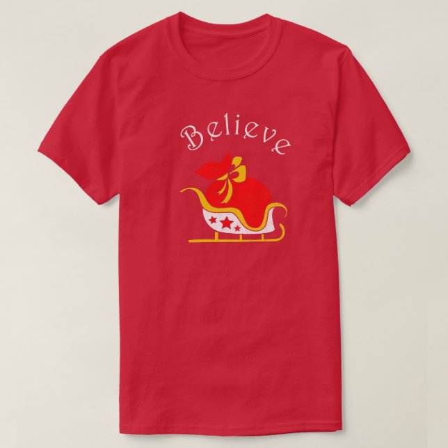 Believe Funny Family Christmas Tshirt Boy Girl Hol (Design Front)