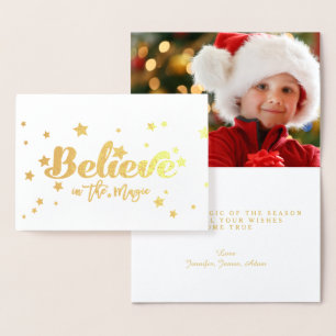 Believe Gold Foil Christmas Holiday Photo Card