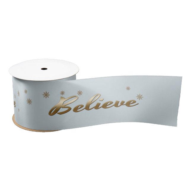 Believe Gold Text design Holiday Gift Satin Ribbon (Spool)
