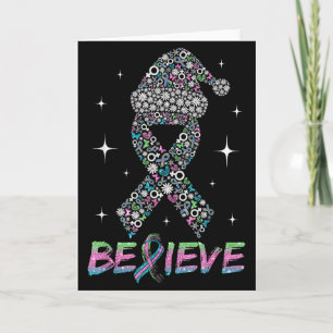 Believe Green Teal Nk Ribbon Xmas Metastatic Breas Card