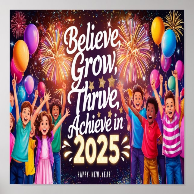 Believe, Grow, Thrive, Achieve in 2025 - Happy New Poster (Front)