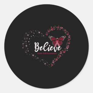 Believe Heart Burgundy Leopard RainbowSickle Cell  Classic Round Sticker