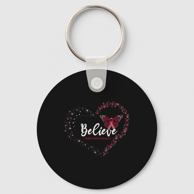 Believe Heart Burgundy Leopard RainbowSickle Cell  Key Ring (Front)