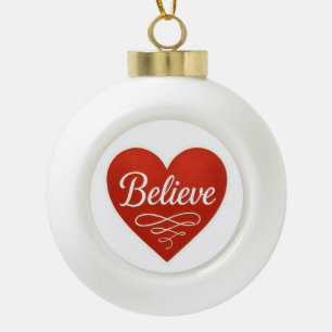 Believe Heart Ceramic Ball Christmas Ornament