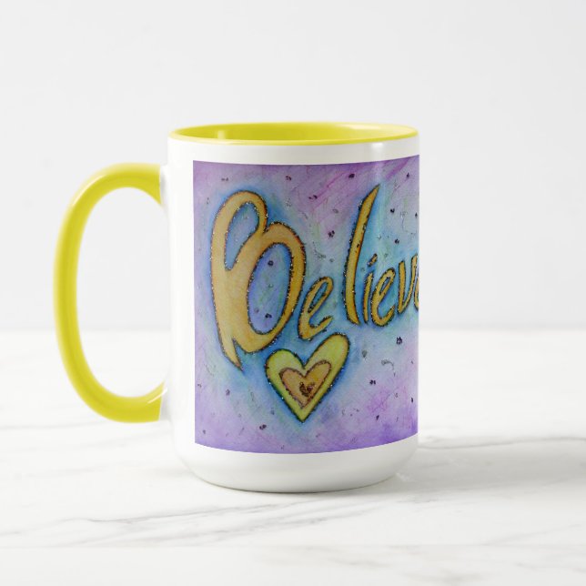 Believe Heart Inspirational Word Art Coffee Mug (Left)
