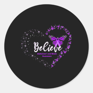 Believe Heart Purple Ribbon Alzheimers and Brain Classic Round Sticker
