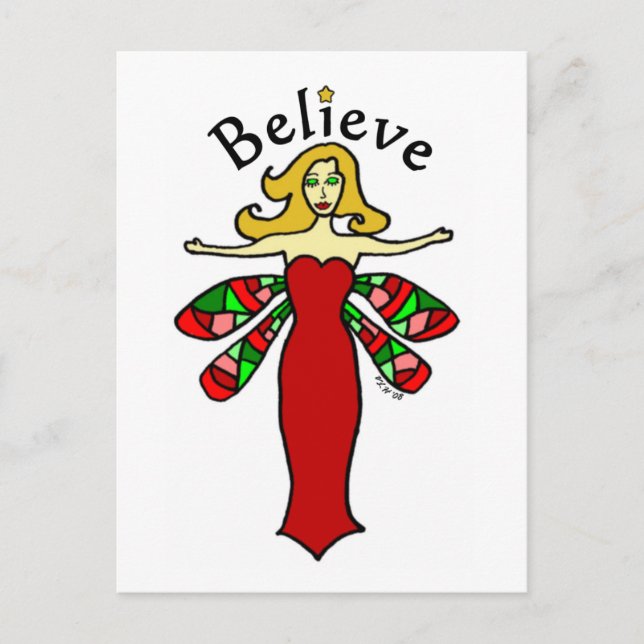 Believe Holiday Dragonfly Fairy Postcard (Front)
