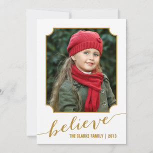 Believe Holiday Photo Card Gold