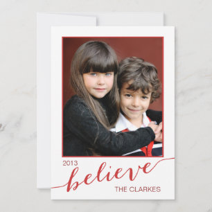 Believe Holiday Photo Cards Red and White